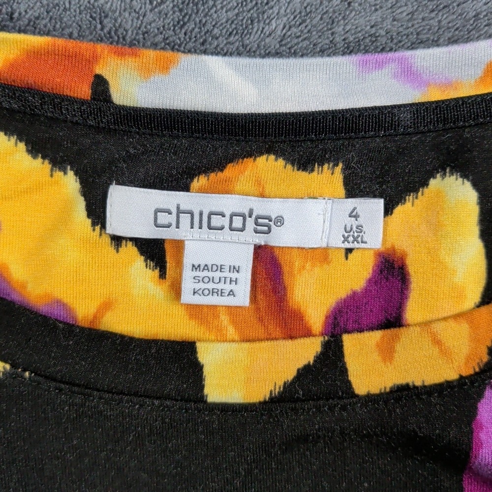 CHICOS Blouse Womens Size 1 / Medium Top Floral Art To Wear White Blue - Picture 4 of 4